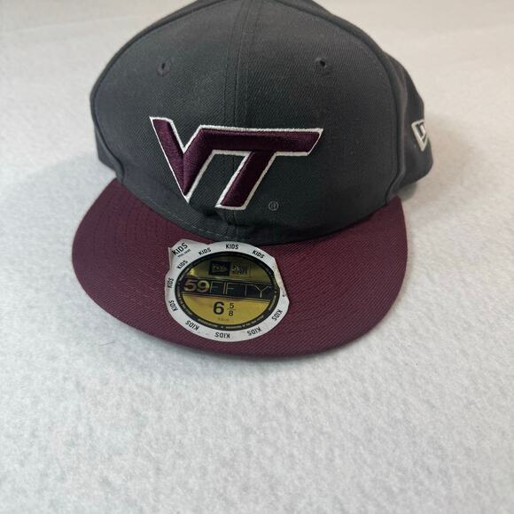 Kids New Era Maroon Virginia Tech VT Hokies 59Fifty Fitted Hat Cap Wool Poly Bln - Picture 2 of 9